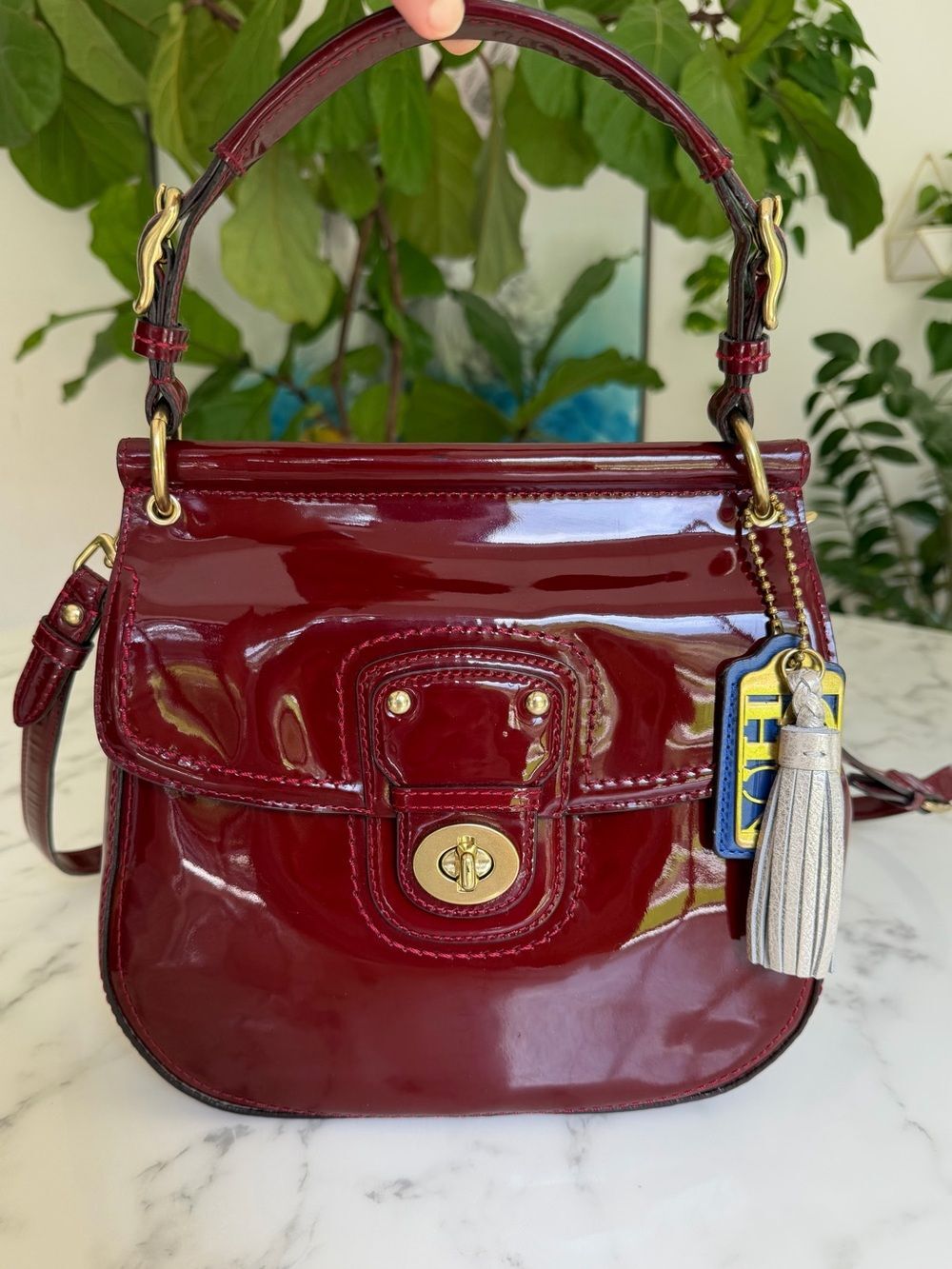 Coach Legacy Willis Crimson Red Patent Leather Top Handle Crossbody Bag 21244